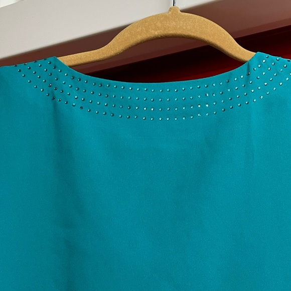 Cynthia Rowley Turquoise Short Sleeve Blouse XL with Gem Detail 💎✨ - Picture 5 of 8